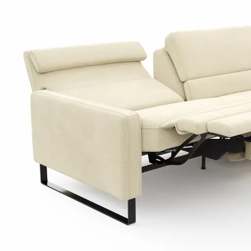 Ecksofa Valera - 3-Sitzer mit Longchair rechts inkl. Rückenlehne verstellbar und Relaxfunktion motorisch, Stoff, Natur