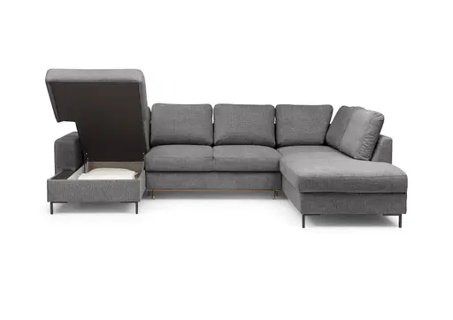 Wohnlandschaft - Longchair links mit 2-Sitzer und Ecke rechts, Stoff, Anthrazit