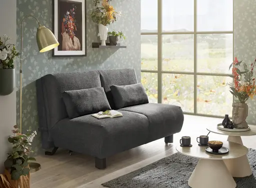 Faltsofa EBBY - 2-Sitzer ohne Armlehne, 140 cm inkl. Schlaffunktion/Relaxfunktion, Stoff, Dunkelgrau