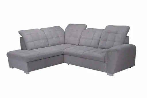 Ecksofa - Ecke links, 2-Sitzer inkl. Schlaffunktion und Bettkasten, verstellbare Kopfstützen, Stoff, Grau