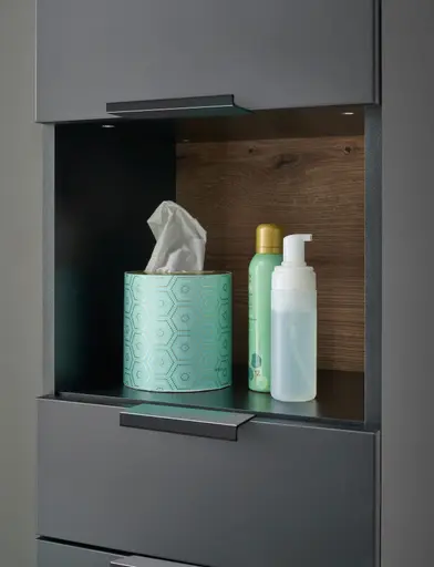 Hochschrank- B ca. 38 cm,  Schwarz Matt, Eiche Dekor