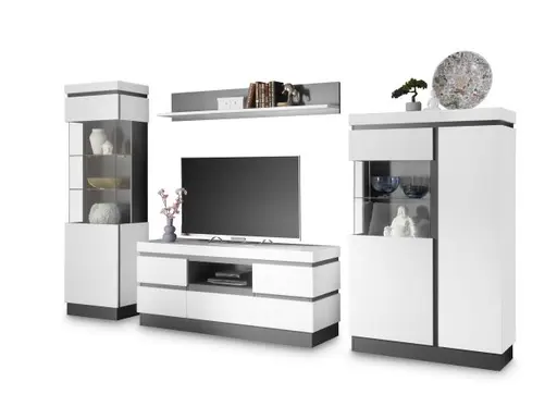 Highboard-Vitrine - Alpinweiß, Anthrazit