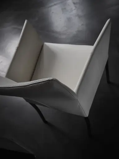 Armlehnstuhl Penthouse - Leder, Weiß, 4 Fuß, Edelstahl