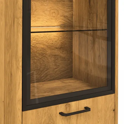 Vitrine Savannah - Anschlag rechts, inkl. Beleuchtung, Wildeiche massiv, natur geölt