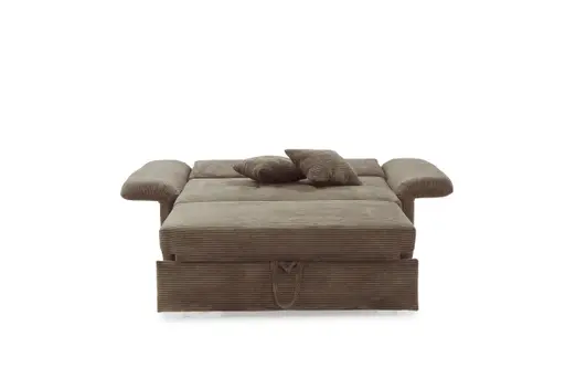 Sofa JORDEN - 1,5-Sitzer inkl. Schlaffunktion mit Bettkasten, verstellbare Armlehnen, Cord, Taupe