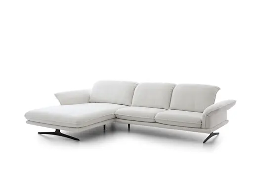 Ecksofa - Longchair links mit Sofa 2-Sitzer, Sitztiefe verstellbar, Stoff, Snow