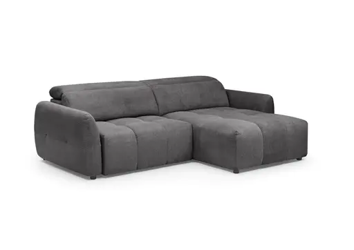 Ecksofa MADAN - 1,5-Sitzer mit Longchair rechts, Sitztiefe verstellbar motorisch, Kopfteil verstellbar, Stoff, Graphite