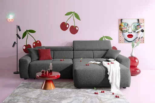 Ecksofa JYTTE - Sofa 2-sitzig mit Longchair rechts, Stoff, Grau