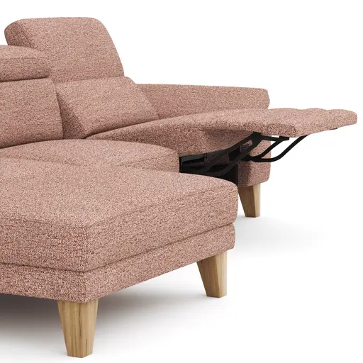 Ecksofa Hudson - Longchair links mit 2,5-Sitzer, inkl. Kopfteil/Armlehne verstellbar und Relaxfunktion (motorisch), Stoff, Kupfer