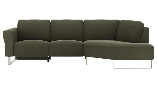 Ecksofa Leona - 2,5-Sitzer mit Ecke rechts inkl. Relaxfunktion motorisch, Stoff, Braungrün