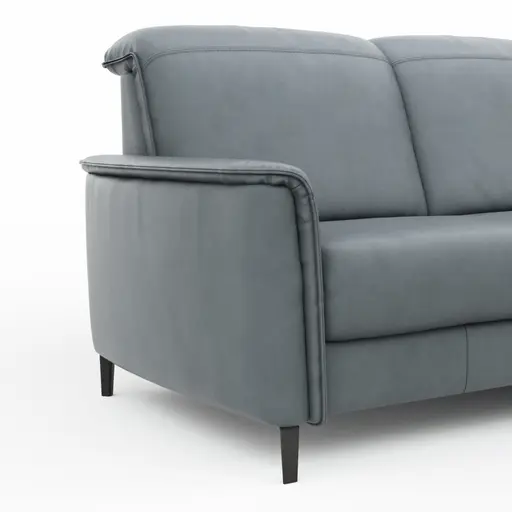 Ecksofa Bolivien - 2,5-Sitzer mit Longchair rechts, Kopfteil verstellbar, Leder Steel