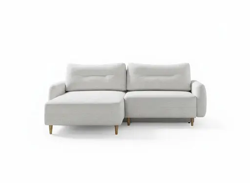 Ecksofa - Longchair links mit 1-Sitzer, Schlaffunktion mit Bettkasten, Stoff, Creme