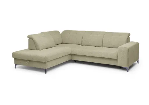 Ecksofa - Ecke links mit 2-Sitzer, Kopfteil verstellbar, Sitztiefe verstellbar motorisch, Stoff, Sand
