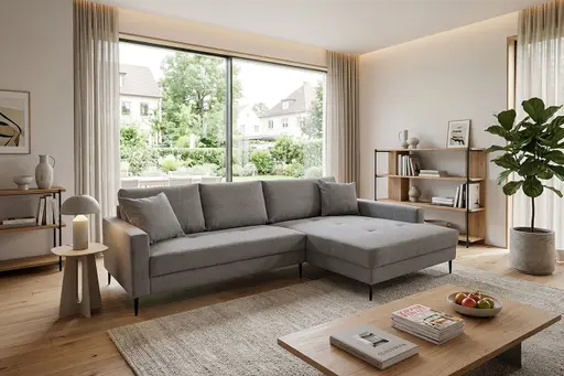 Ecksofa - 3-Sitzer mit Longchair rechts, Stoff, Grau