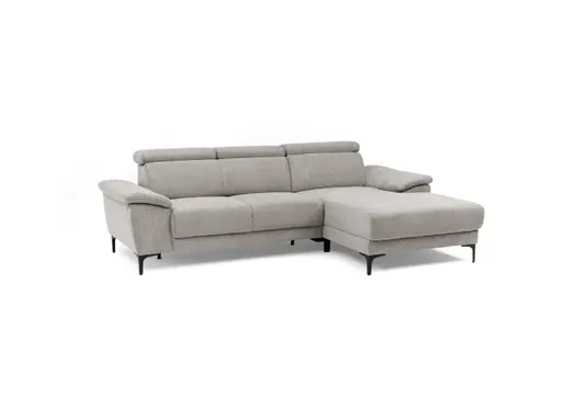 Ecksofa EZRA - 2-Sitzer, Ecke rechts inkl. Kopfteilverstellungen, Stoff, Taupe