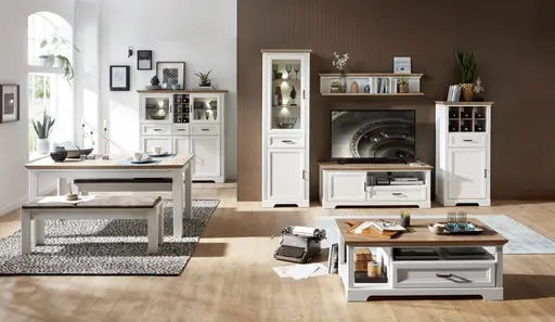 Couchtisch - LB ca. 120x67 cm, Weiß, Eiche Dekor