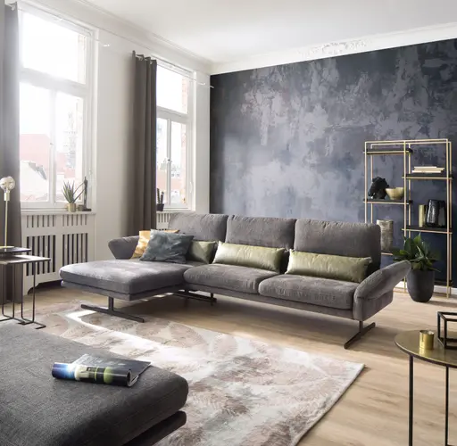 Ecksofa  Alexander - Longchair links mit 3-Sitzer inkl. Kopfstütze/Armlehne verstellbar, Stoff, Braungrün