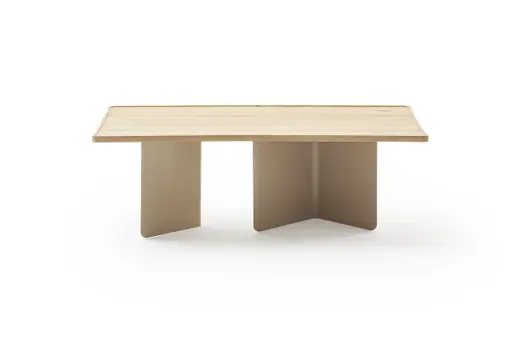 Couchtisch Olai - LHB ca. 120x39x65 cm, Asteiche Massiv, Metall, Beige