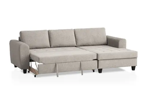 Ecksofa - 2-Sitzer, Ecke rechts inkl. Schlaffunktion mit Bettkasten, Stoff, Steingrau