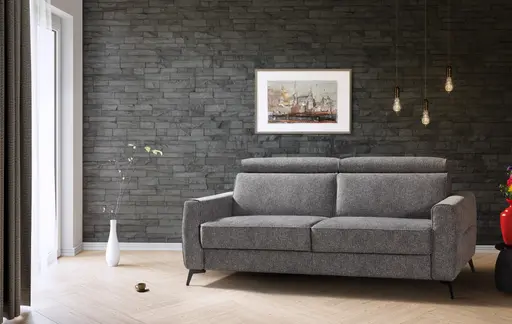 Schlafsofa EM Seipa - Kopfteil verstellbar, Stoff, Grau