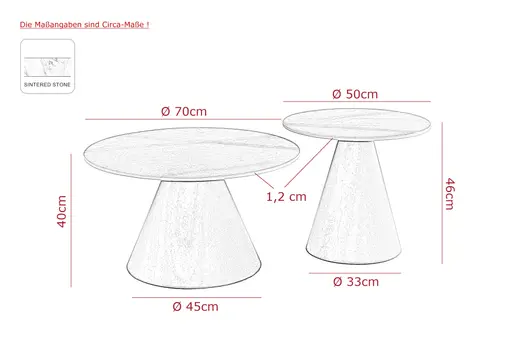 Couchtisch - 2er Set, Marmoroptik grau matt, Schwarz