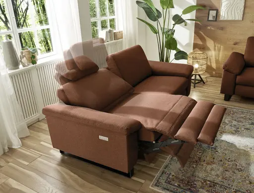Sofa CALM PLUS 2.0 - 3-Sitzer, Relaxfunktion teilmotorisch, Stoff, Kupfer
