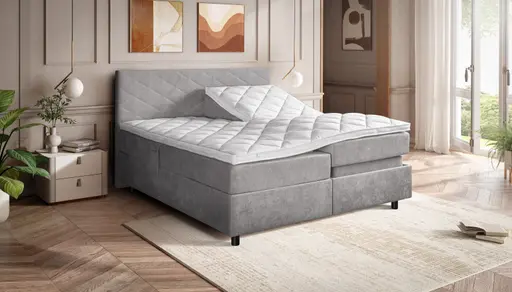 Boxspringbett Premium Line Diamond - Liegefläche ca. 180x200 cm, motorische Funktion, Stoff, Hellgrau