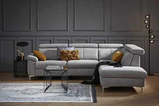 Ecksofa Cornella - 2-Sitzer mit Ecke rechts, Stoff, Hellgrau