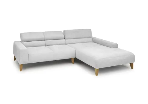 Ecksofa CHENOA - 2-Sitzer mit Longchair rechts, Kopfteil verstellbar, Stoff, Silbergrau