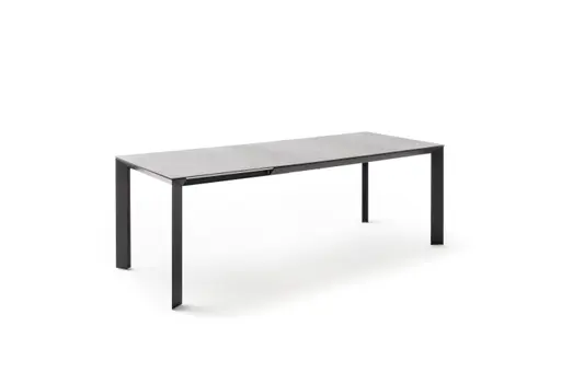 Esstisch Hakon - ausziehbar, LB 160x90 cm, Keramik, Dunkelgrau, Gestell Schwarz