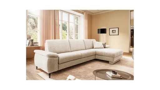 Ecksofa Colombia - 2,5-Sitzer mit Longchair rechts, Armlehne verstellbar, Stoff, Natur