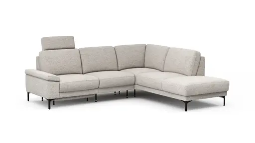 Ecksofa Matero - 2-Sitzer mit Ecke rechts inkl. Relaxfunktion motorisch und Sitzvorzug, Stoff, Hellgrau