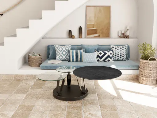 Couchtisch - Platten drehbar, BH ca. Ø77/132x43 cm, Keramik, Titan