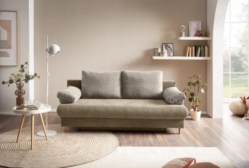 Schlafsofa - 2-Sitzer inkl. Schlaffunktion und Bettkasten, Stoff, Hellbraun