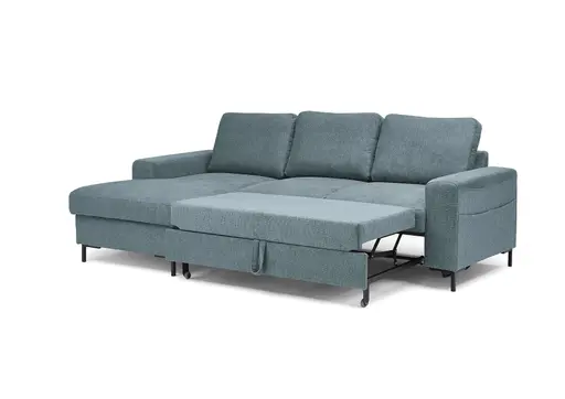 Ecksofa - Longchair links mit 2-Sitzer, Stoff, Azur