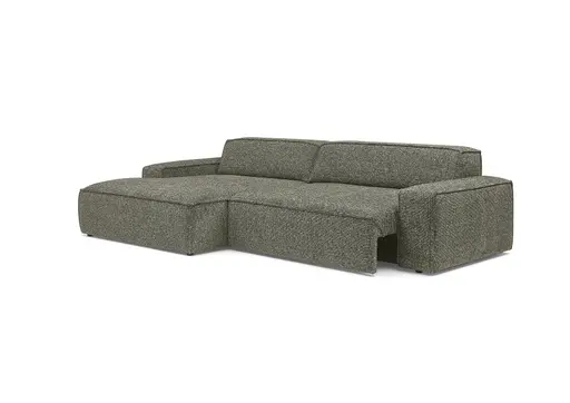 Ecksofa - Longchair links mit 2-Sitzer, Sitzvorzug motorisch, Stoff, Graubraun