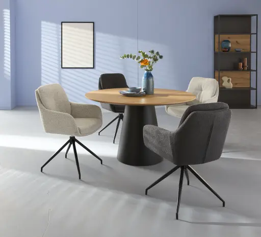 Armlehnstuhl Inke - Drehbar, Boucle, Hellgrau