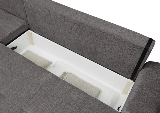 Ecksofa - Longchair links mit 2-Sitzer, Schlaffunktion mit Bettkasten, Stoff, Graphit