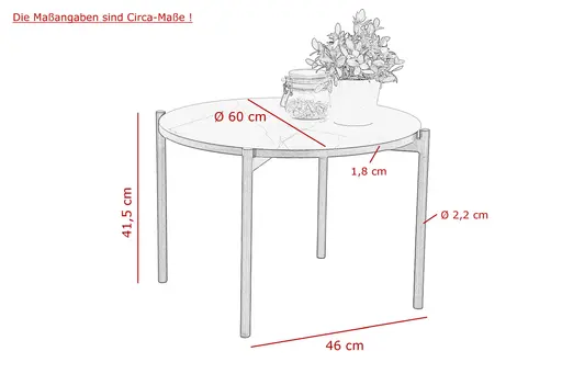 Couchtisch - LB ca. 60x60 cm, Marmoroptik, Schwarz