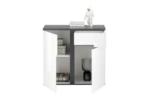 Kommode - B ca. 88 cm, Weiß, Weiß Hochglanz, Anthrazit