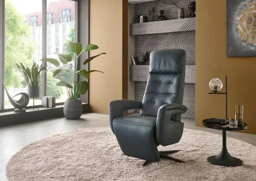 TV Sessel - Größe L, Relaxfunktion, Kopfteil vertellbar, Leder, Blau