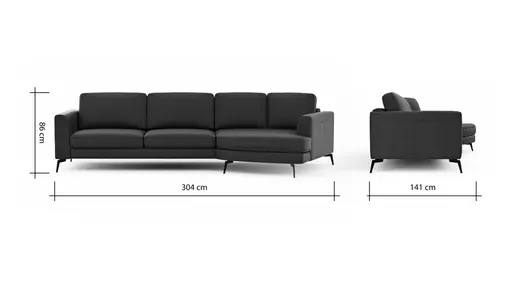 Ecksofa Oviedo - 2-Sitzer mit Ecke rechts, Leder, Dunkelblau