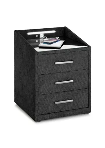 Nachttisch- Dunkelblau, mit Glasplatte, inkl. Beleuchtung