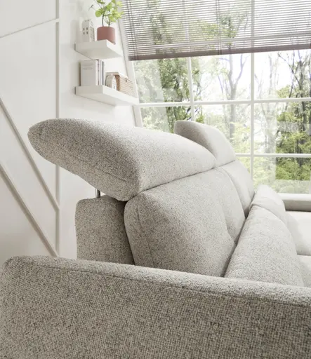 Ecksofa EM Lamego - Rückenlehne, Kopfteil und Armteil verstellbar, Stoff, Beige