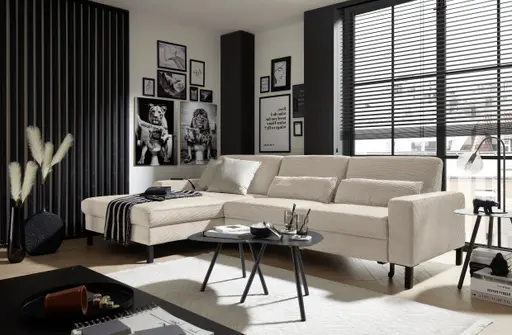 Ecksofa CALM MOVE 2.0 - Longchair links mit 2,5-Sitzer, Schlaffunktion, Feincord, Sand
