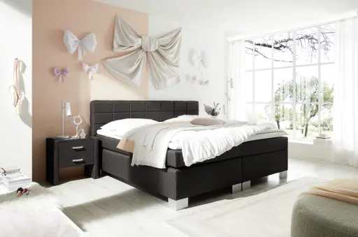 Boxspringbett HAIKOS- Liegefläche ca. 180x200 cm, Stoff, Dunkelbraun, inkl. Topper