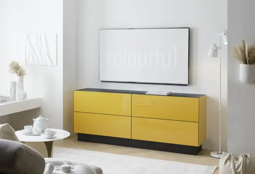 Lowboard - B ca. 181 cm, Goldgelb, Keramikoptik