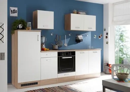 Küchenblock- ohne E-Geräte, B ca. 270 cm, Eiche Dekor, Weiß Matt