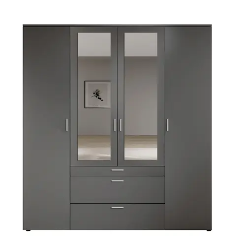 Drehtürenschrank- B ca. 180 cm, Graphit, Spiegel
