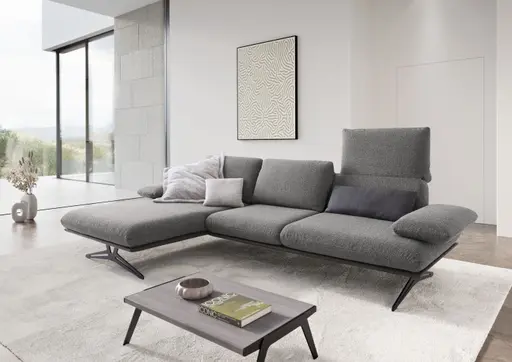 Ecksofa - Longchair links mit 2,5-Sitzer, Rückenlehne/Armlehne verstellbar, Stoff, Grau
